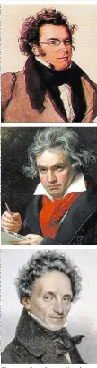  ??  ?? Sie waren begeistert­e Heurigenge­her: Schubert, Beethoven, Ferdinand Raimund (von oben)