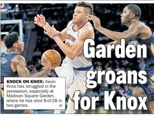  ?? AP ?? KNOCK ON KNOX: Kevin Knox has struggled in the preseason, especially at Madison Square Garden, where he has shot 8-of-28 in two games.