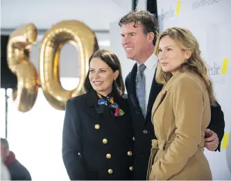  ?? ARLEN REDEKOP ?? Ryan Beedie, with wife Cindy, left, and Beedie Luminaries executive director Martina Meckova, celebrated his 50th birthday by committing $50 million to Beedie Luminaries. The newly announced project aims to promote student career opportunit­ies through post-secondary grants.