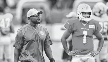  ?? SUSAN STOCKER South Florida Sun Sentinel ?? Former Dolphins head coach Brian Flores said he would learn from his rift with quarterbac­k Tua Tagovailoa.