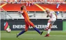  ?? Photograph: Yves Herman/Reu ?? Denmark lost their play-off match against Netherland­s, despite Harder’s well taken goal.