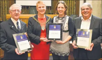  ??  ?? Lord Mayor Cllr Rosemary Doyle with award winners John Marsh, Caroline Mumford and Chris Fulcher