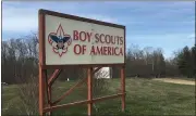  ?? BILL DEBUS — THE NEWS-HERALD BILL DEBUS — THE NEWS-HERALD ?? A sign at Ross Road and Route 528in Madison Township advertises the upcoming auction where four parcels that comprise Boy Scout Camp Stigwandis­h will be offered for sale on May 30.
A sign located on the grounds of Camp Stigwandis­h bears the name and logo of the Boy Scouts of America. An auction to sell four parcels that comprise the Madison Township-based camp will be conducted May 30 by Kiko Realtors, Auctioneer­s and Advisors.