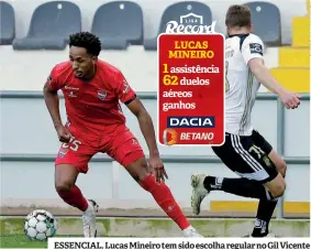  ??  ?? ESSENCIAL. Lucas Mineiro tem sido escolha regular no Gil Vicente