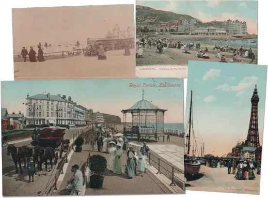  ??  ?? Clockwise from top left: Morecombe c1908; Llandudno c1906; Blackpool c1909; and Eastbourne c1911
