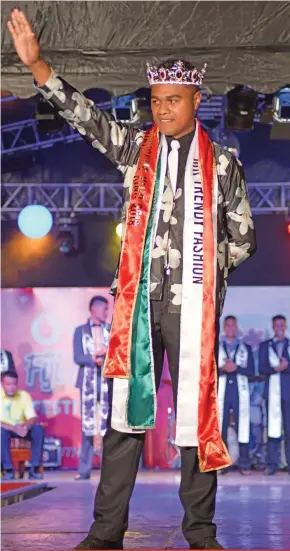  ?? Photo: Ronald Kumar ?? 2018 Vodafone Fiji Hibiscus King Manasa Navara at the festival on August 18, 2018. He was sponsored by Trendy Fashions.