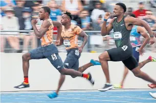  ?? ANDY LYONS/GETTY IMAGES ?? Noah Lyles — pulling away to win his 100-metre semifinal at last month’s U.S. outdoor nationals — brushes off comparison­s to Usain Bolt, saying “I’m just trying to be the next Noah Lyles.”