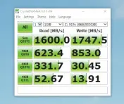  ?? ?? Test results in Crystal Disk Mark 6.0 for a 1TB Intel 660p PCIE 3.0 SSD.