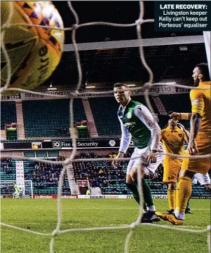  ??  ?? LATE RECOVERY: Livingston keeper Kelly can’t keep out Porteous’ equaliser