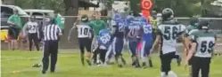  ?? IMAGE FROM VIDEO ?? Senior Nikko Valdez, No. 60, is one of three McCurdy players who were ejected from Saturday’s game against Cloudcroft. Valdez appears to throw a punch as he drops to his knees. Bobcats coach Ron Gallegos and Valdez are appealing his one-game suspension Friday in Albuquerqu­e.