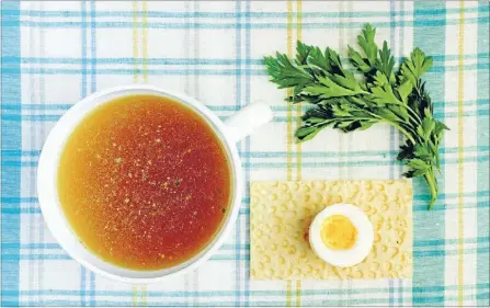  ??  ?? A simple chicken or beef broth is full of minerals to support body repair.