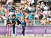  ??  ?? Sri Lanka bowler Lakshan Sandakan delivers a ball to South Africa batsman Mangaliso Mosehle (not pictured) during the second T20 match on Sunday at Wanderers Cricket Ground in Johannesbu­rg