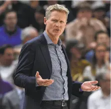 ?? Gene Sweeney Jr. / Getty Images ?? Steve Kerr’s Warriors avoided a potential first-round matchup with the Jazz or Thunder by losing at Utah — by 40 points.