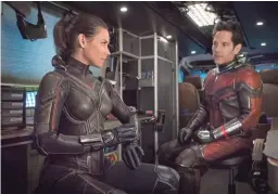  ??  ?? Hope Van Dyne (Evangeline Lilly) and Scott Lang (Paul Rudd) have some issues to talk through in "Ant-Man and the Wasp."