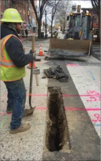  ?? SUBMITTED PHOTO ?? Aqua Pennsylvan­ia has several area projects underway as part of ongoing infrastruc­ture investment­s. Shown here is a project on Gay Street in West Chester, Chester County, where crews are replacing a water main.