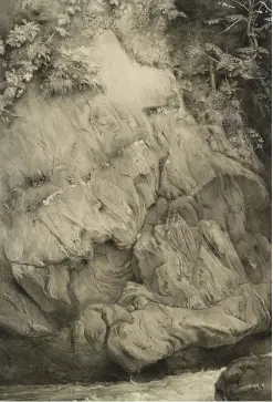  ??  ?? 4. Study of Gneiss Rock, Glenfinlas, 1853–54, John Ruskin (1819–1900), lampblack, bodycolour and ink over graphite on paper, 47.8 × 32.7cm. Ashmolean Museum, Oxford