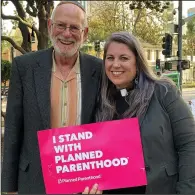  ?? (AP/Felicity Figueroa) ?? Rabbi Stephen Einstein (left), founding rabbi of Congregati­on B’nai Tzedek in Fountain Valley, Calif., stands May 3 with the Rev. Sarah Halverson-Cano, senior pastor of Irvine United Congregati­onal Church, at a rally supporting abortion access in Santa Ana.