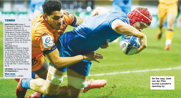  ??  ?? On the way: Josh van der Flier scores Leinster’s opening try