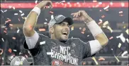  ?? AP ?? Quarterbac­k Jimmy Garoppolo and his San Francisco 49ers will face the Kansas City Chiefs in the Super Bowl, while Garoppolo’s former team, the New England Patriots, watch from home.