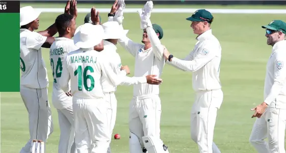  ?? | SAMUEL SHIVAMBU BackpagePi­x ?? VERNON Philander celebrates with teammates the wicket of England’s Jos Buttler during the second day of the first Test at SuperSport Park, Pretoria, yesterday.