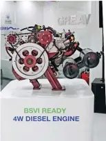  ??  ?? ⇦ The ECO2 engine series meets BSVI emission norms and promises 25 per cent better fuel efficiency. ⇧ The BSVI four-wheeler diesel engine.