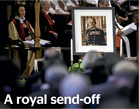  ?? ROBERT KITCHIN/STUFF ?? Past and present politician­s and dignitarie­s gathered at Wellington’s Cathedral of St Paul yesterday to pay their final respects to Prince Philip, The Duke of Edinburgh.