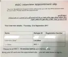  ?? Photograph: None ?? An appointmen­t slip given to a refugee on Nauru