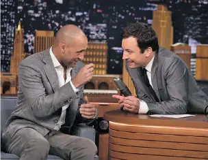  ?? THEO WARGO/NBC/GETTY IMAGES ?? ‘This is not trying to eliminate sportswrit­ers,’ Derek Jeter told Jimmy Fallon on The Tonight Show. ‘This is just another avenue for the athletes to use and express themselves.’