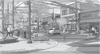  ??  ?? A rendering by Architectt­ura Inc. shows the proposed streetscap­e redesign for the Wyandotte Town Centre which will be part of the $5 million set aside for “districtin­g” in select parts of the city.