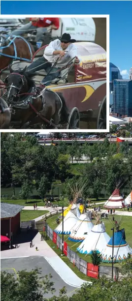  ??  ?? CLOCKWISE FROM TOP LEFT: Bareback horse riding, chuckwagon racing, celebratin­g indigenous culture and wearing traditiona­l dress are all part of the Stampede