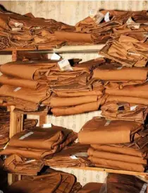  ??  ?? Piles of Carhartt duck canvas pants.