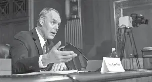  ??  ?? Rep. Ryan Zinke, R-Mont., President Donald Trump’s pick for interior secretary, speaks last month during his Senate confirmati­on hearing on Capitol Hill. The fifth-generation Montanan was confirmed Wednesday.