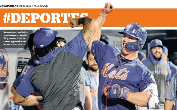  ?? /GETTY IMAGES ?? Pete Alonso eufórico tras batear su jonrón 35 y producir así la carrera ganadora el lunes.