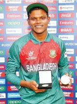  ?? —Twitter ?? Bangladesh’s Rakibul Hasan awarded the Player of the Match against South Africa in the Super League quarterfin­al of the ICC Under-19 World Cup.