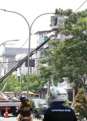  ?? AHMAD KHUSAINI/JAWA POS ?? AGAR LEBIH TERANG: Petugas mengganti PJU di Jalan Kapasan dengan lampu LED.