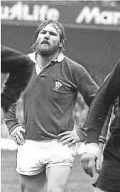  ??  ?? Locking partners Frank Oliver, left, and Haden prepare for a lineout against Wales in 1978.