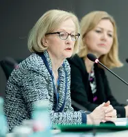  ??  ?? Ieri a Francofort­e Danièle Nouy, presidente del Consiglio di Vigilanza della Banca Centrale Europea