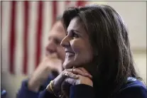  ?? CHARLES KRUPA — THE ASSOCIATED PRESS ?? Republican presidenti­al candidate former UN Ambassador Nikki Haley listens to students during a campaign stop at the Polaris Charter School, Friday, Jan. 19, 2024, in Manchester, N.H.