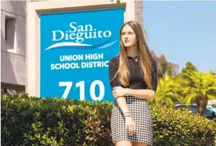  ?? JARROD VALLIERE U-T ?? Haley Dinsmore says a classmate cyberstalk­ed her and lowered her grades. She has filed lawsuits against the student, his parents and San Dieguito Union High School District.