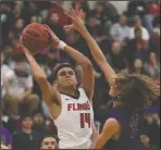  ?? MIKE HENDRICKSO­N/NEWS-SENTINEL ?? Lodi’s Jaylin Reed (14) shoots the ball against the Tokay Tigers on Jan. 27.