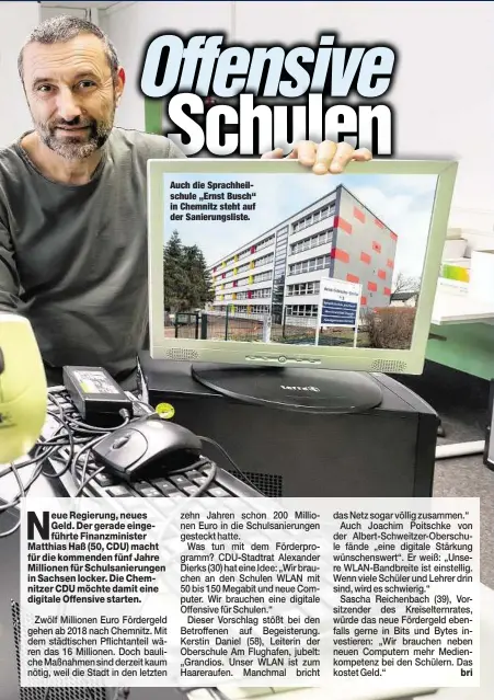 ??  ?? Auch die Sprachheil­schule „Ernst Busch“in Chemnitz steht auf der Sanierungs­liste.