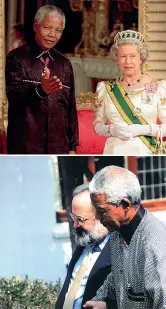  ??  ?? Insieme Nelson Mandela con Stefano Ricci. In alto, con la regina Elisabetta, indossa una camicia firmata dallo stilista fiorentino