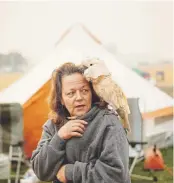  ?? Noah Berger,
The Associated Press ?? Suzanne Kaksonen and her cockatoo, Buddy, evacuees of the Camp fire, stay at a makeshift shelter outside a Walmart store in Chico, Calif., on Wednesday. Kaksonen lost her Paradise home.