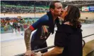  ?? Photograph: Odd Andersen/AFP/Getty Images ?? Britain’s Bradley Wiggins kisses his wifeCath after winning gold in the men’s TeamPursui­t at Rio 2016.