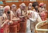  ?? ?? India’s PM Narendra Modi gestures to priests during the inaugurati­on ceremony of the new parliament building in New Delhi.