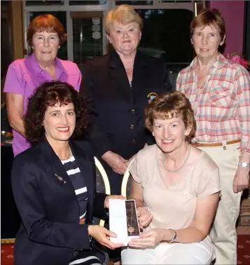  ??  ?? Winners of the competitio­n sponsored by Brook’s Jewellers in New Ross. Front (from left): Mary Maher (lady Captain) with winner Margaret Murphy. Back (from left): Margaret Furlong (second), Marie O’Connor (lady President), Tess Ryan (third).