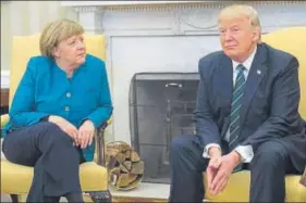  ?? AFP ?? Trump and Merkel’s talks included discussion­s on strengthen­ing NATO, fighting Islamic State, the troubles in Afghanista­n and resolving the Ukraine crisis — all require cooperatio­n between the US and Germany.