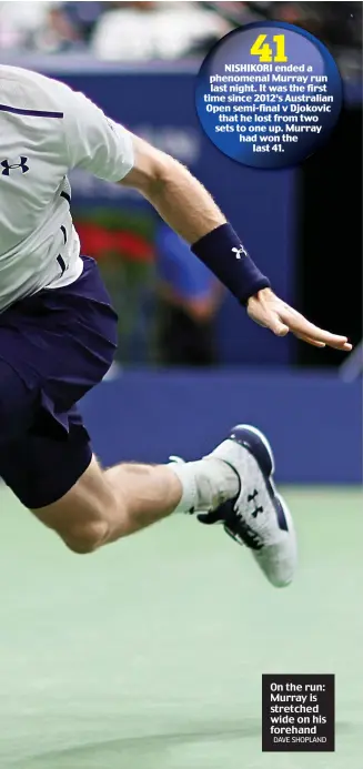  ?? DAVE SHOPLAND ?? On the run: Murray is stretched wide on his forehand
