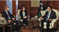  ??  ?? Fayez al-Sarraj, Prime Minister of Libya’s UN-recognised Government of National Accord (GNA) receives Turkish Defence Minister Hulusi Akar (left), in Tripoli, yesterday.