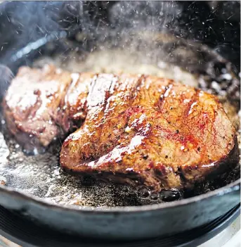  ?? IMAGES/ISTOCKPHOT­O GETTY ?? Putting a small amount of salt onto the pan before cooking your steak will help to hold grease in its place.